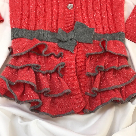 Little Lass Melon Orange Sparkly Cardigan Sweater - Picture 3 of 8